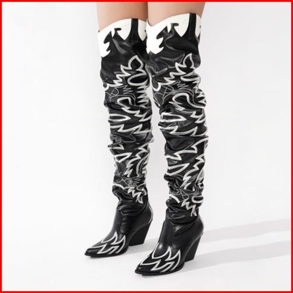 Women's Knee-High Western Boots with Chunky Block Heel - Picture 4 of 7